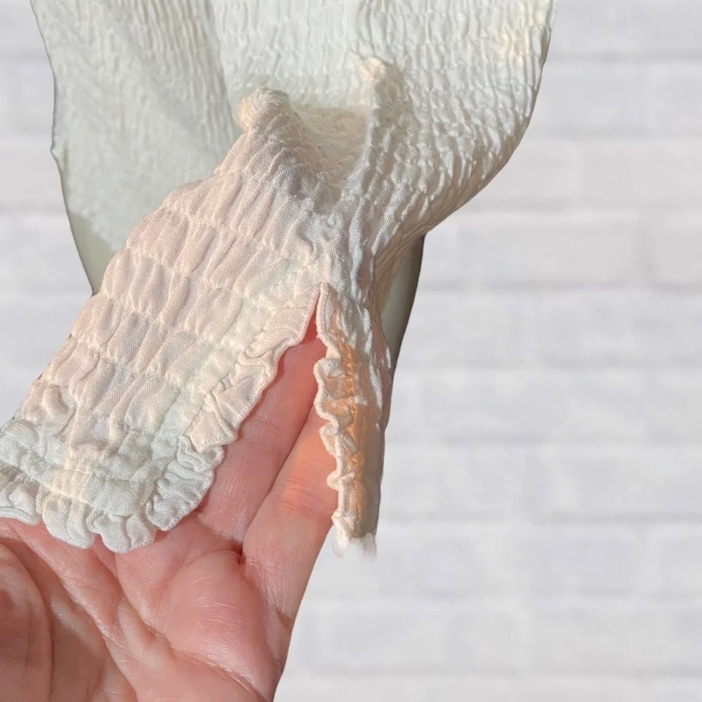 Nomadic Traders Beautiful Textured Ruffled Button Up White Top - Picture 6 of 7